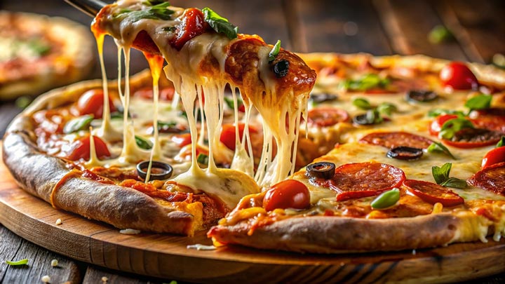 Fresh pizza from oven